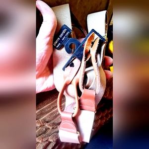 New Mens Pierre Cardin Paris Suspenders One Size Adjustable Khaki/Leather